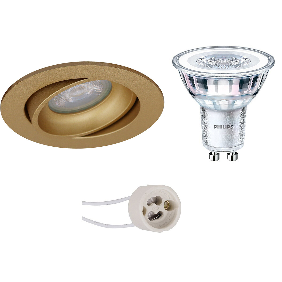 LED Spot Set - Pragmi Delton Pro - GU10 Fitting - Inbouw Rond - Mat Goud - Kantelbaar - Ø82mm - Philips - CorePro 830 36D - 5W - Warm Wit 3000K - Dimbaar