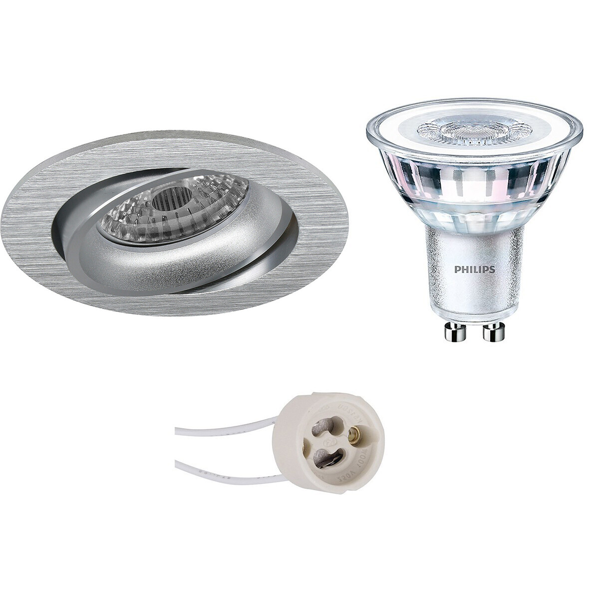 LED Spot Set - Pragmi Delton Pro - GU10 Fitting - Inbouw Rond - Mat Zilver - Kantelbaar - Ø82mm - Philips - CorePro 827 36D - 4.6W - Warm Wit 2700K