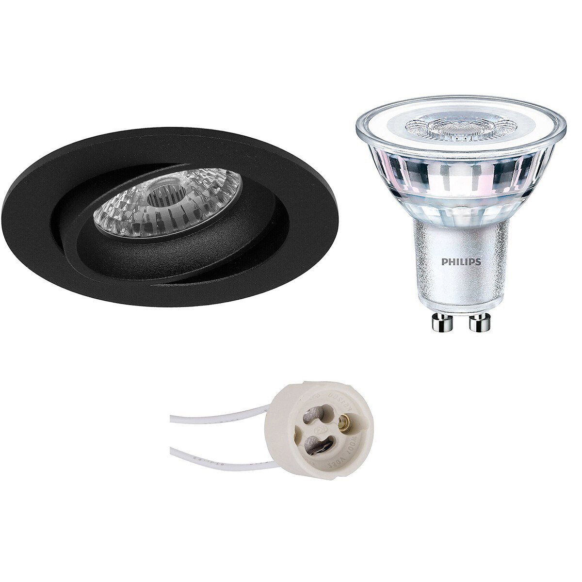 LED Spot Set - Pragmi Delton Pro - GU10 Fitting - Inbouw Rond - Mat Zwart - Kantelbaar - Ø82mm - Philips - CorePro 827 36D - 4W - Warm Wit 2700K - Dimbaar