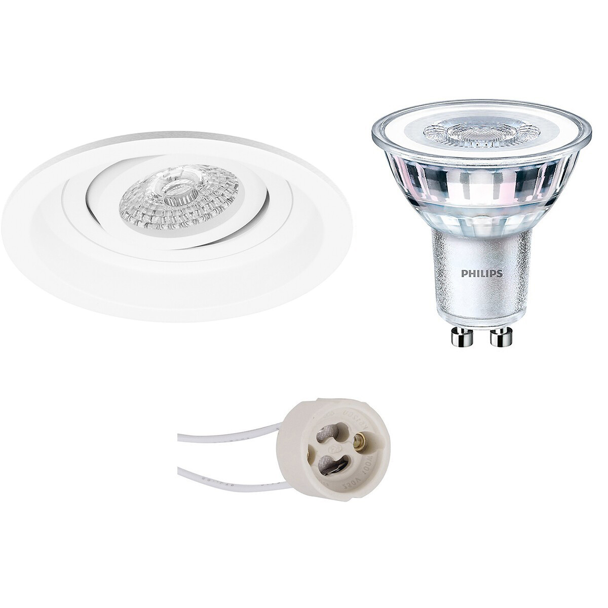 LED Spot Set - Pragmi Domy Pro - GU10 Fitting - Inbouw Rond - Mat Wit - Verdiept - Kantelbaar - Ø105mm - Philips - CorePro 827 36D - 4.6W - Warm Wit 2700K