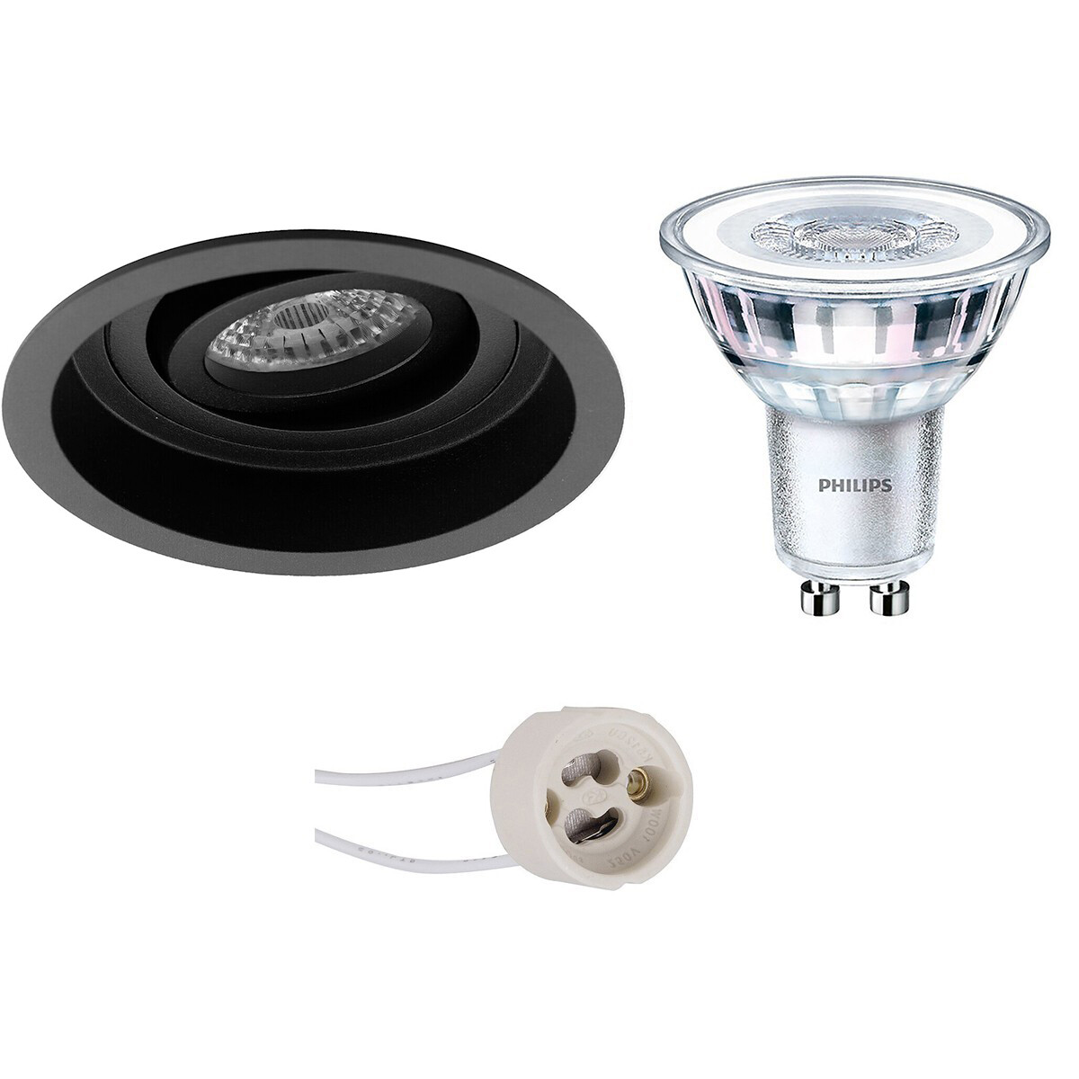 LED Spot Set - Pragmi Domy Pro - GU10 Fitting - Inbouw Rond - Mat Zwart - Verdiept - Kantelbaar - Ø105mm - Philips - CorePro 827 36D - 3.5W - Warm Wit 2700K