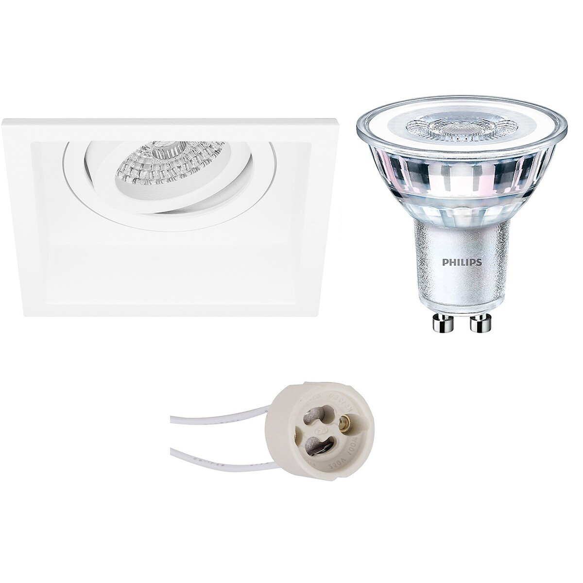 LED Spot Set - Pragmi Domy Pro - GU10 Fitting - Inbouw Vierkant - Mat Wit - Verdiept - Kantelbaar - 105mm - Philips - CorePro 830 36D - 3.5W - Warm Wit 3000K