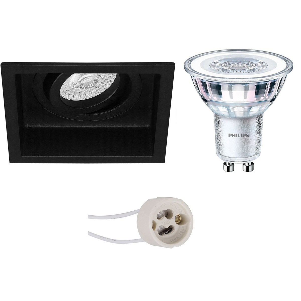 LED Spot Set - Pragmi Domy Pro - GU10 Fitting - Inbouw Vierkant - Mat Zwart - Verdiept - Kantelbaar - 105mm - Philips - CorePro 840 36D - 5W - Natuurlijk Wit 4000K - Dimbaar