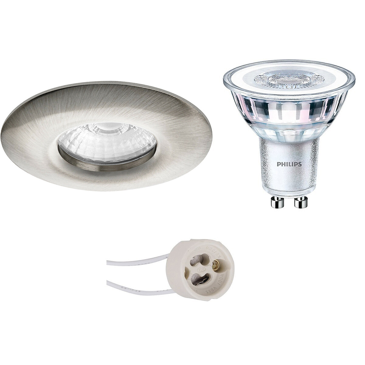 LED Spot Set - Pragmi Luno Pro - Waterdicht IP65 - GU10 Fitting - Inbouw Rond - Mat Nikkel - Ø82mm - Philips - CorePro 827 36D - 3.5W - Warm Wit 2700K