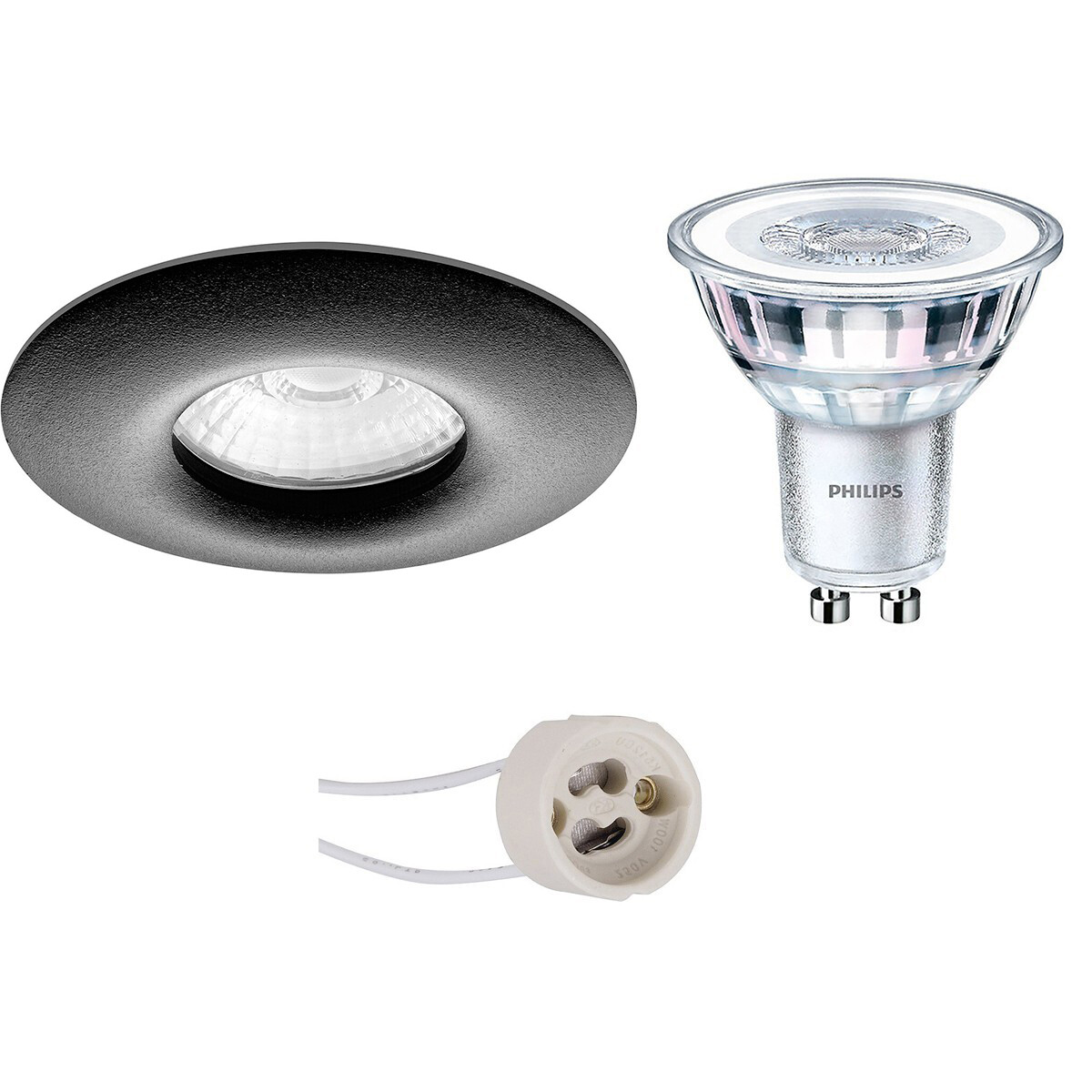 LED Spot Set - Pragmi Luno Pro - Waterdicht IP65 - GU10 Fitting - Inbouw Rond - Mat Zwart - Ø82mm - Philips - CorePro 827 36D - 4.6W - Warm Wit 2700K