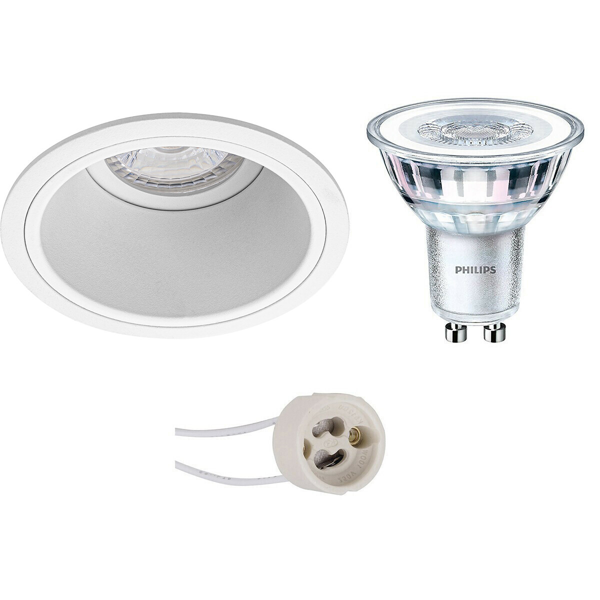 LED Spot Set - Pragmi Minko Pro - GU10 Fitting - Inbouw Rond - Mat Wit - Verdiept - Ø90mm - Philips - CorePro 827 36D - 4.6W - Warm Wit 2700K