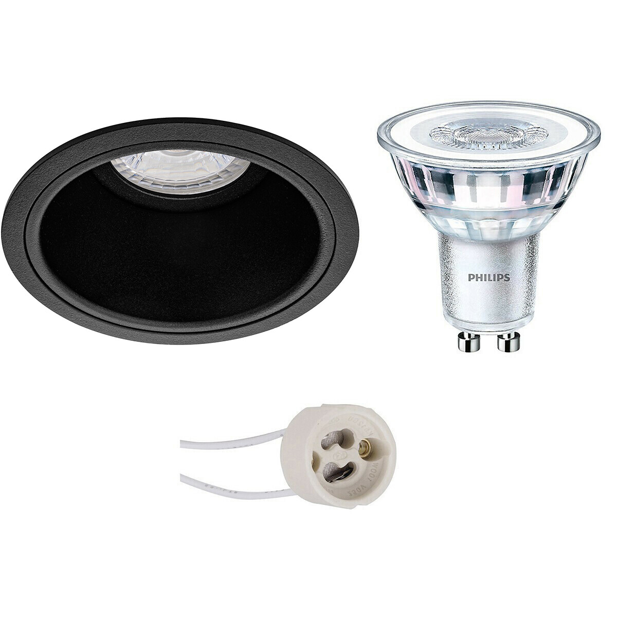 LED Spot Set - Pragmi Minko Pro - GU10 Fitting - Inbouw Rond - Mat Zwart - Verdiept - Ø90mm - Philips - CorePro 827 36D - 4.6W - Warm Wit 2700K