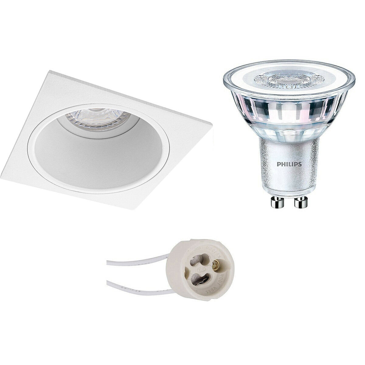 LED Spot Set - Pragmi Minko Pro - GU10 Fitting - Inbouw Vierkant - Mat Wit - Verdiept - 90mm - Philips - CorePro 827 36D - 3.5W - Warm Wit 2700K