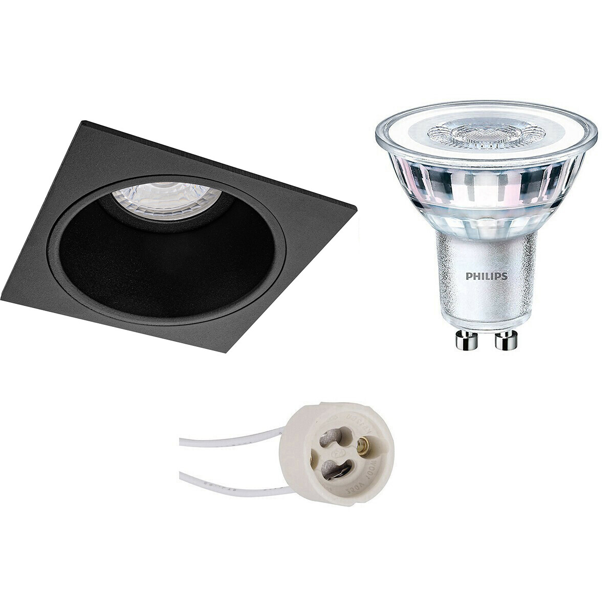 LED Spot Set - Pragmi Minko Pro - GU10 Fitting - Inbouw Vierkant - Mat Zwart - Verdiept - 90mm - Philips - CorePro 830 36D - 4.6W - Warm Wit 3000K