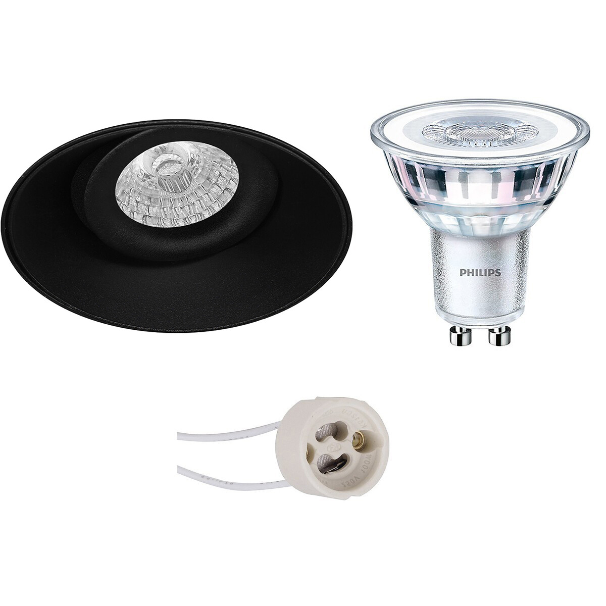 LED Spot Set - Pragmi Nivas Pro - GU10 Fitting - Inbouw Rond - Mat Zwart - Trimless - Kantelbaar - Ø150mm - Philips - CorePro 827 36D - 3.5W - Warm Wit 2700K