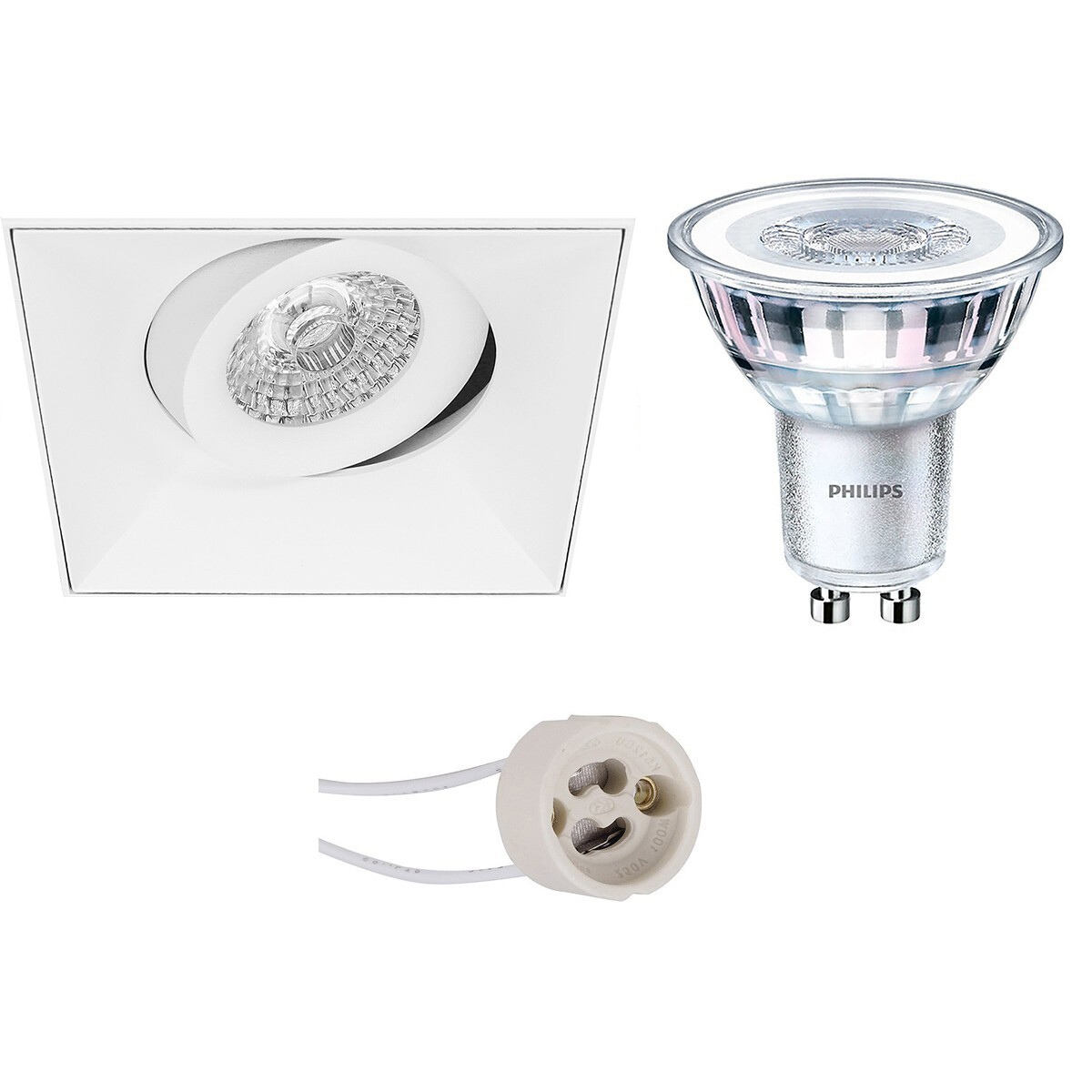 LED Spot Set - Pragmi Nivas Pro - GU10 Fitting - Inbouw Vierkant - Mat Wit - Trimless - Kantelbaar - 150mm - Philips - CorePro 827 36D - 3.5W - Warm Wit 2700K