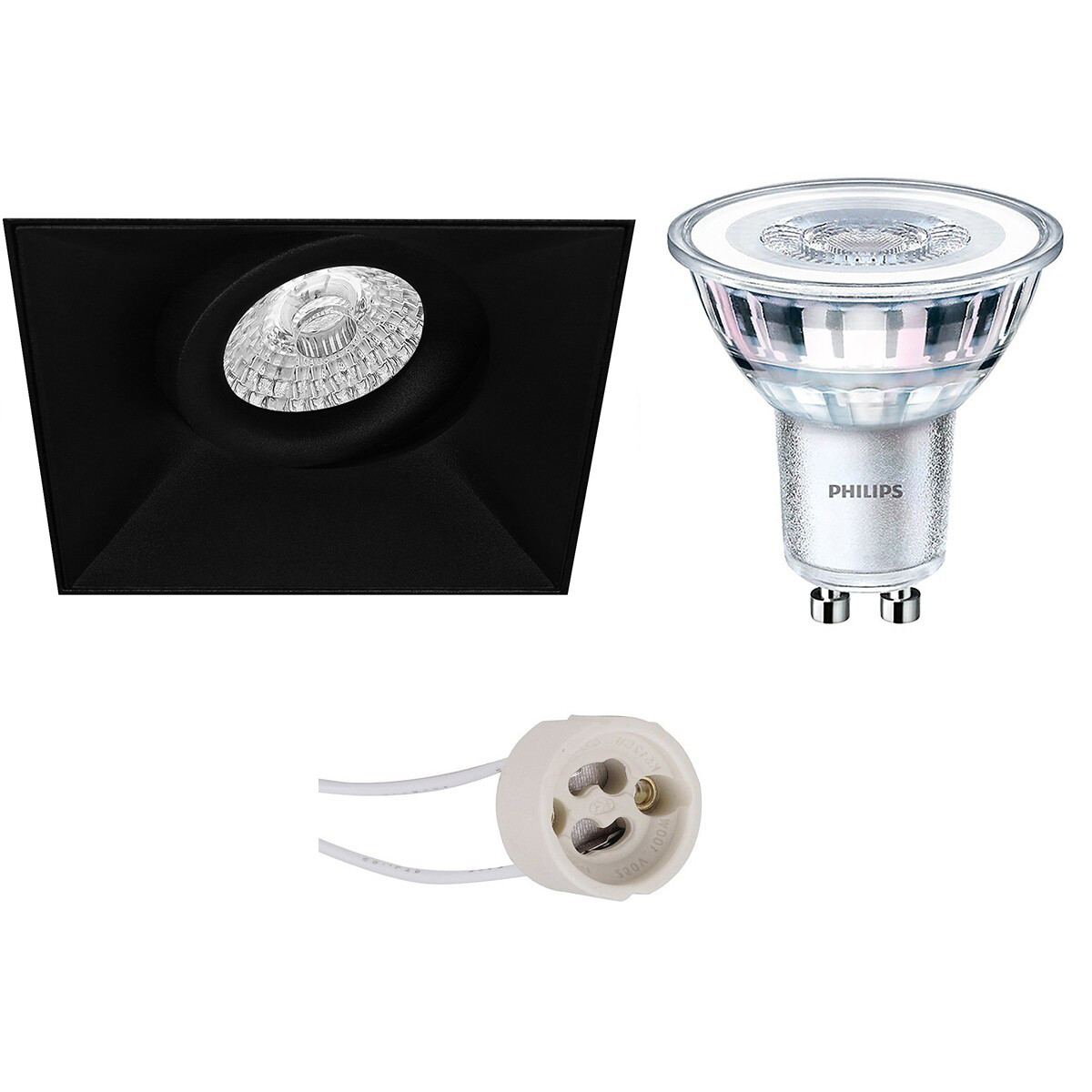 LED Spot Set - Pragmi Nivas Pro - GU10 Fitting - Inbouw Vierkant - Mat Zwart - Trimless - Kantelbaar - 150mm - Philips - CorePro 830 36D - 5W - Warm Wit 3000K - Dimbaar