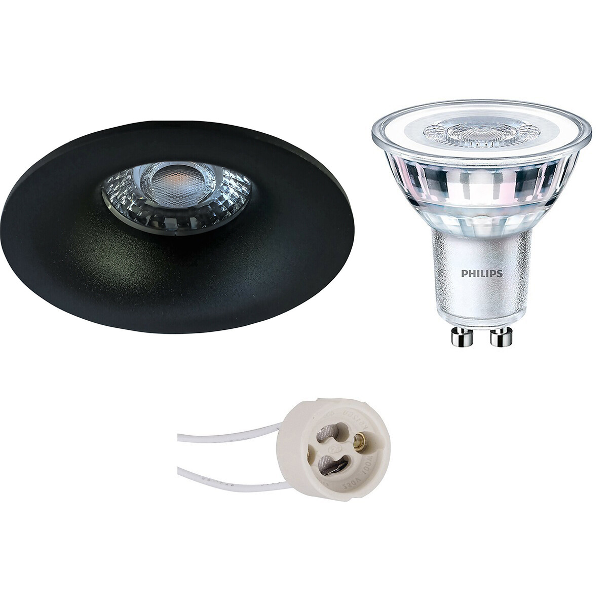 LED Spot Set - Pragmi Nora Pro - GU10 Fitting - Inbouw Rond - Mat Zwart - Ø82mm - Philips - CorePro 827 36D - 3.5W - Warm Wit 2700K