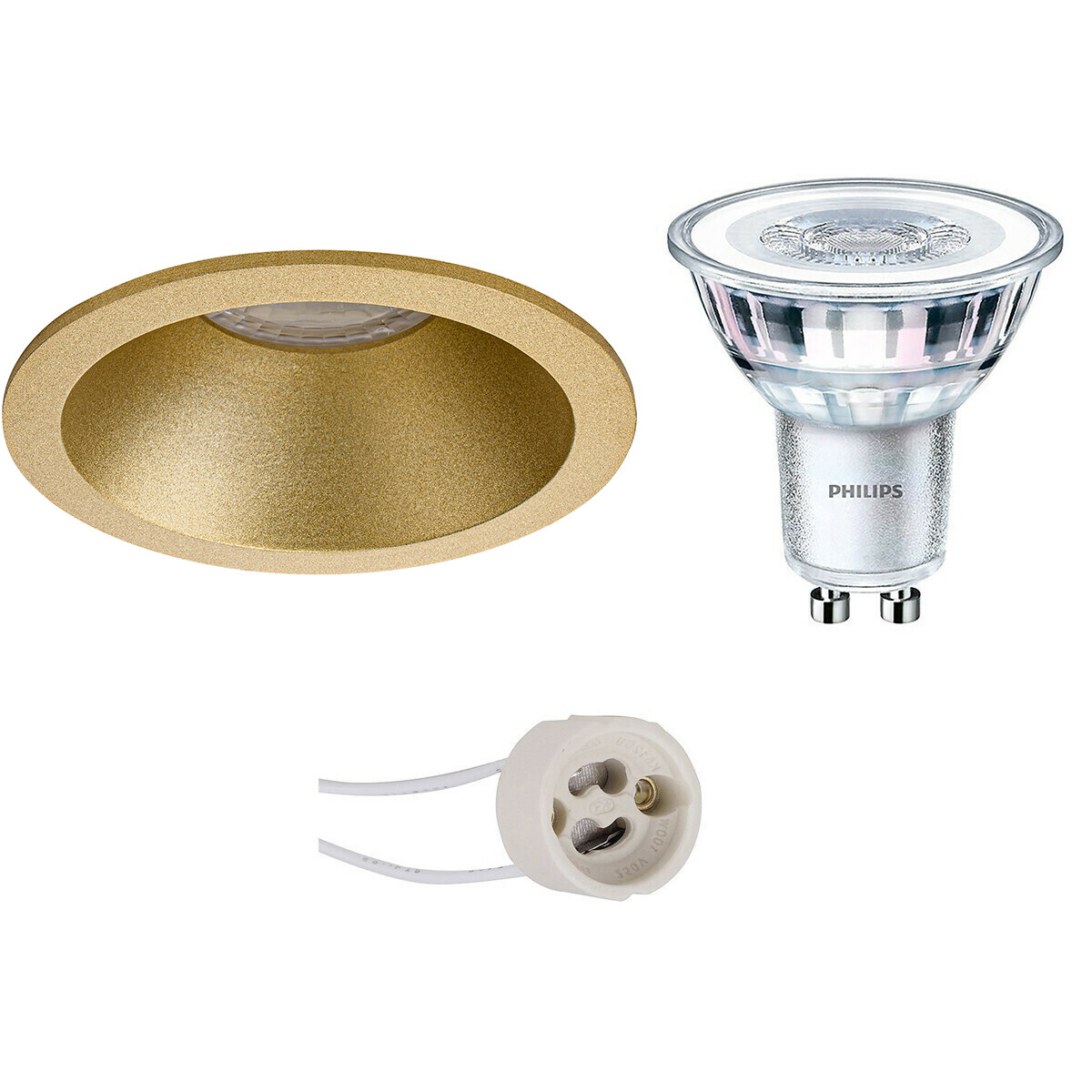 LED Spot Set - Pragmi Pollon Pro - GU10 Fitting - Inbouw Rond - Mat Goud - Verdiept - Ø82mm - Philips - CorePro 827 36D - 4.6W - Warm Wit 2700K