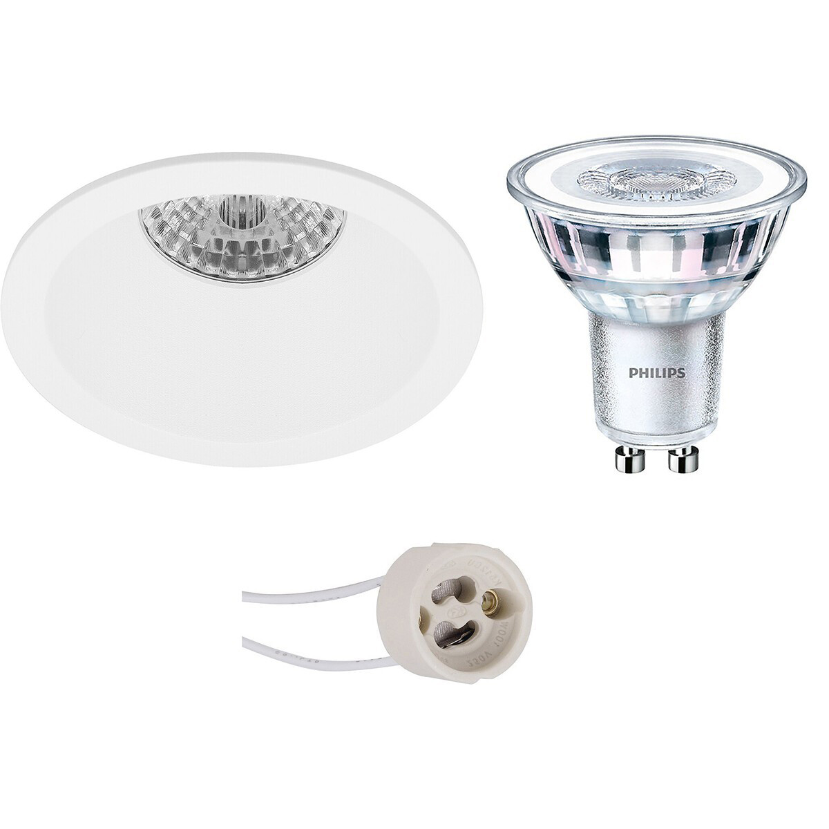 LED Spot Set - Pragmi Pollon Pro - GU10 Fitting - Inbouw Rond - Mat Wit - Verdiept - Ø82mm - Philips - CorePro 830 36D - 4W - Warm Wit 3000K - Dimbaar