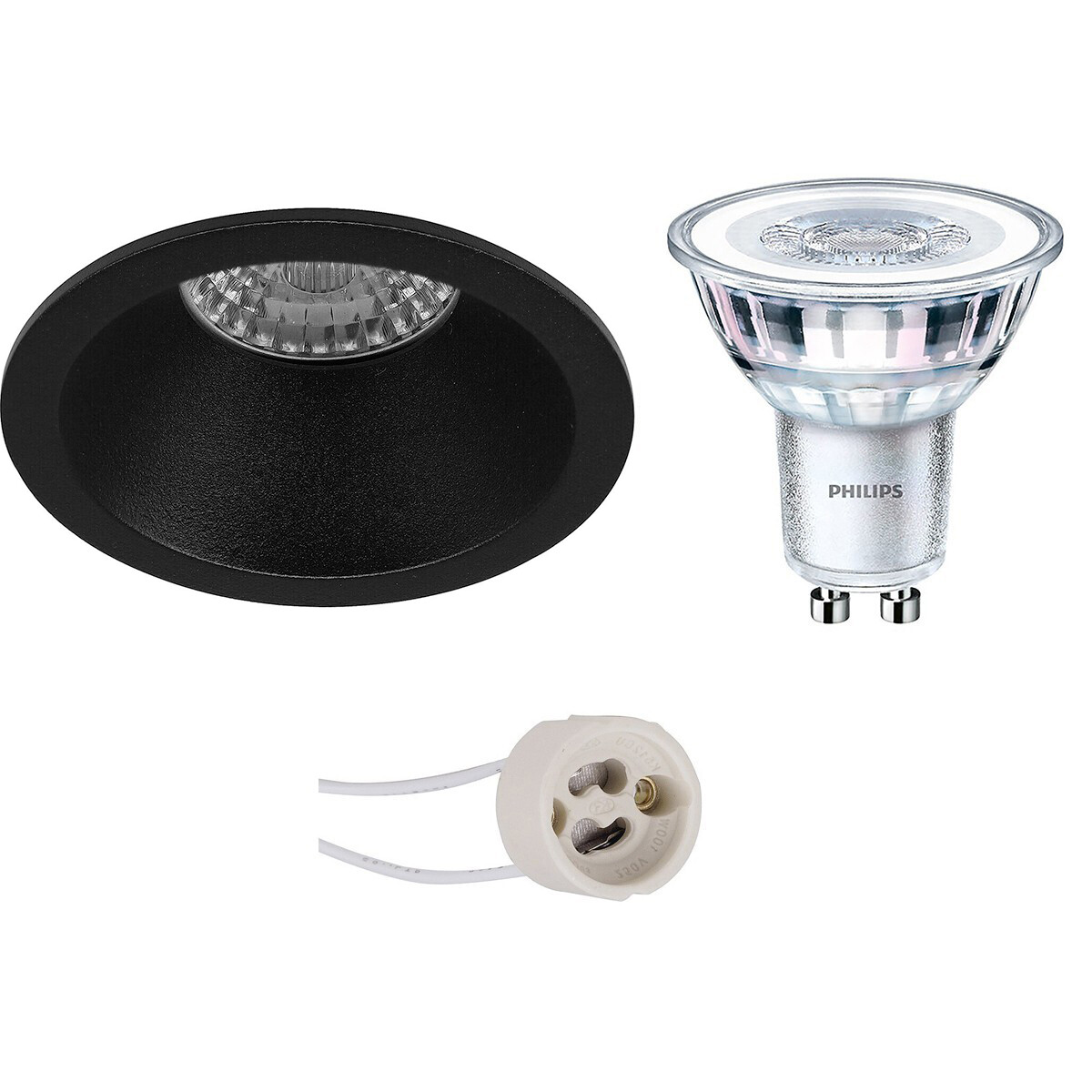 LED Spot Set - Pragmi Pollon Pro - GU10 Fitting - Inbouw Rond - Mat Zwart - Verdiept - Ø82mm - Philips - CorePro 827 36D - 4W - Warm Wit 2700K - Dimbaar