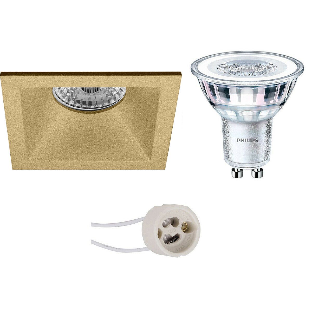 LED Spot Set - Pragmi Pollon Pro - GU10 Fitting - Inbouw Vierkant - Mat Goud - Verdiept - 82mm - Philips - CorePro 840 36D - 4W - Natuurlijk Wit 4000K - Dimbaar