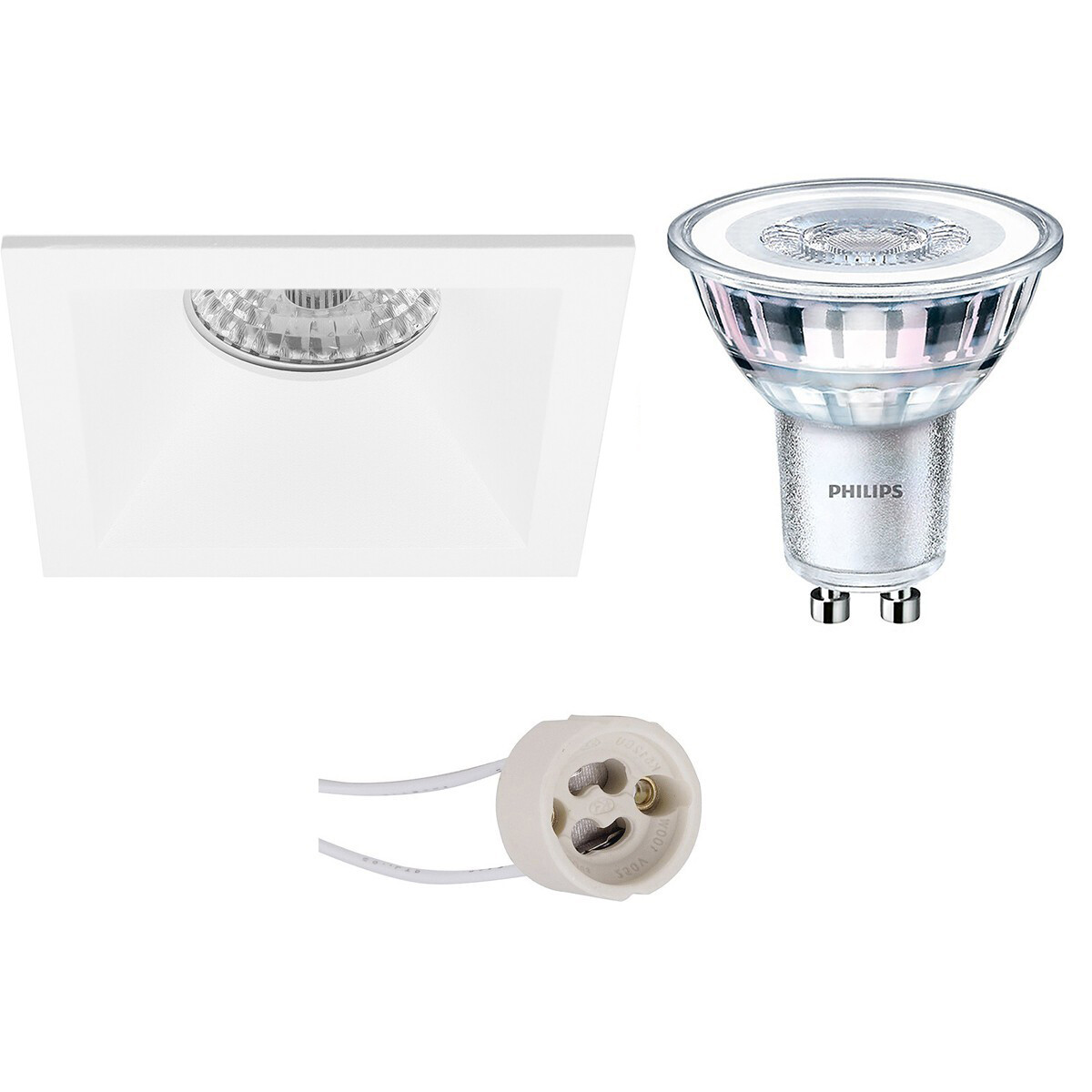 LED Spot Set - Pragmi Pollon Pro - GU10 Fitting - Inbouw Vierkant - Mat Wit - Verdiept - 82mm - Philips - CorePro 827 36D - 5W - Warm Wit 2700K - Dimbaar