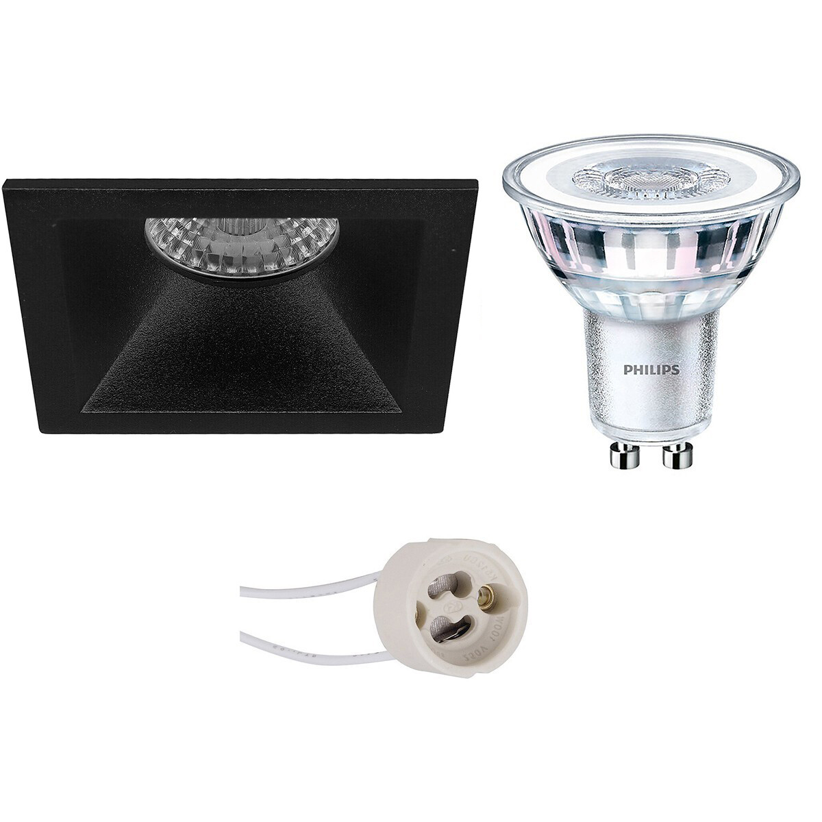 LED Spot Set - Pragmi Pollon Pro - GU10 Fitting - Inbouw Vierkant - Mat Zwart - Verdiept - 82mm - Philips - CorePro 830 36D - 3.5W - Warm Wit 3000K