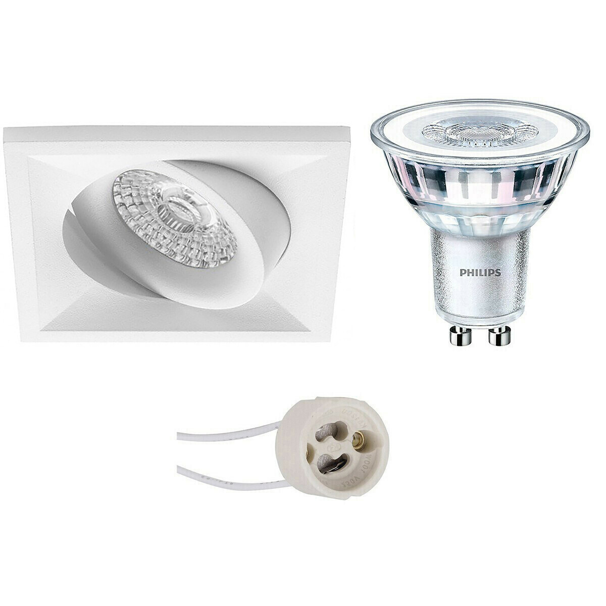 LED Spot Set - Pragmi Qiundo Pro - GU10 Fitting - Inbouw Vierkant - Mat Wit - Kantelbaar - 80mm - Philips - CorePro 830 36D - 3.5W - Warm Wit 3000K