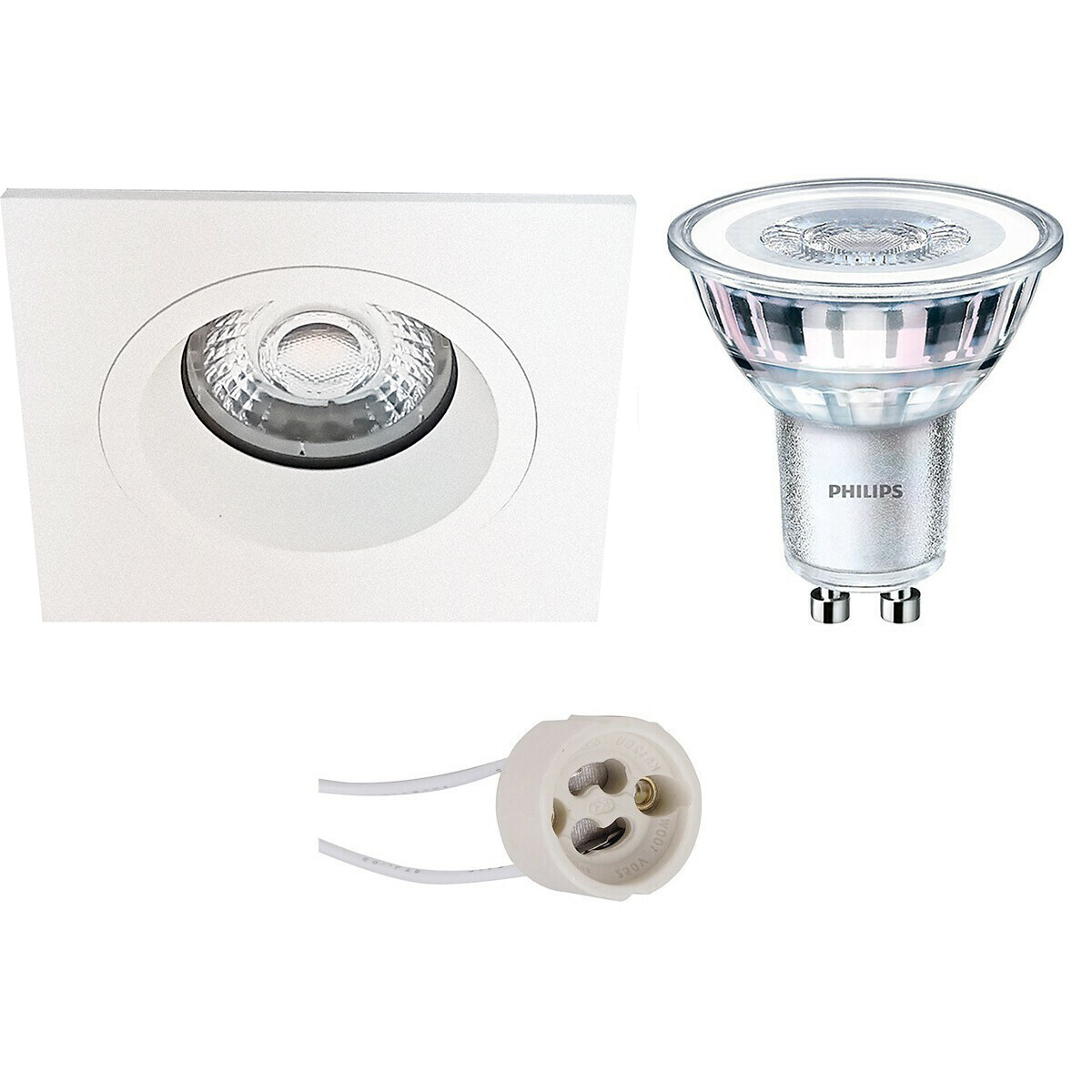 LED Spot Set - Pragmi Rodos Pro - GU10 Fitting - Inbouw Vierkant - Mat Wit - 93mm - Philips - CorePro 830 36D - 3.5W - Warm Wit 3000K