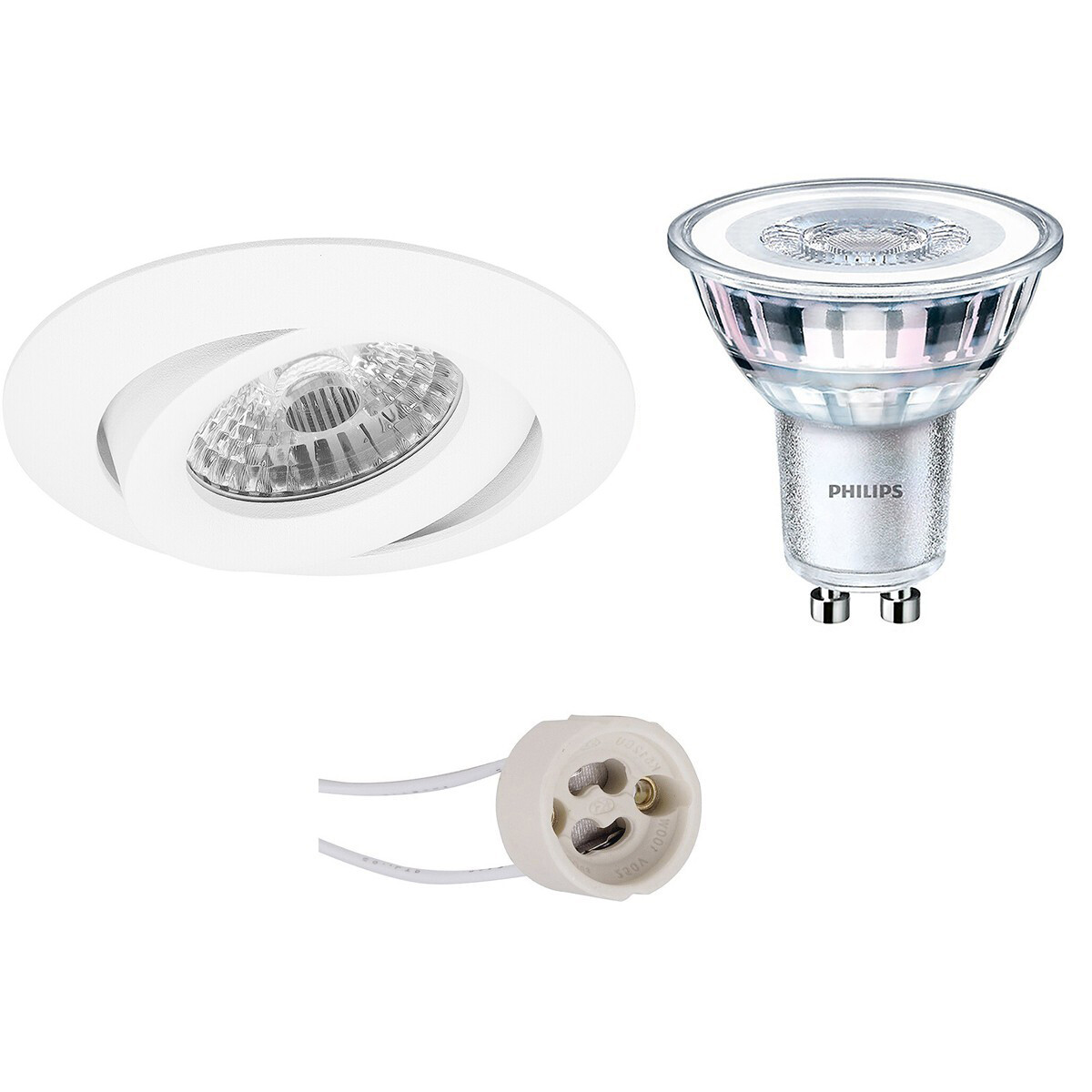 LED Spot Set - Pragmi Uranio Pro - GU10 Fitting - Inbouw Rond - Mat Wit - Kantelbaar - Ø82mm - Philips - CorePro 827 36D - 3.5W - Warm Wit 2700K