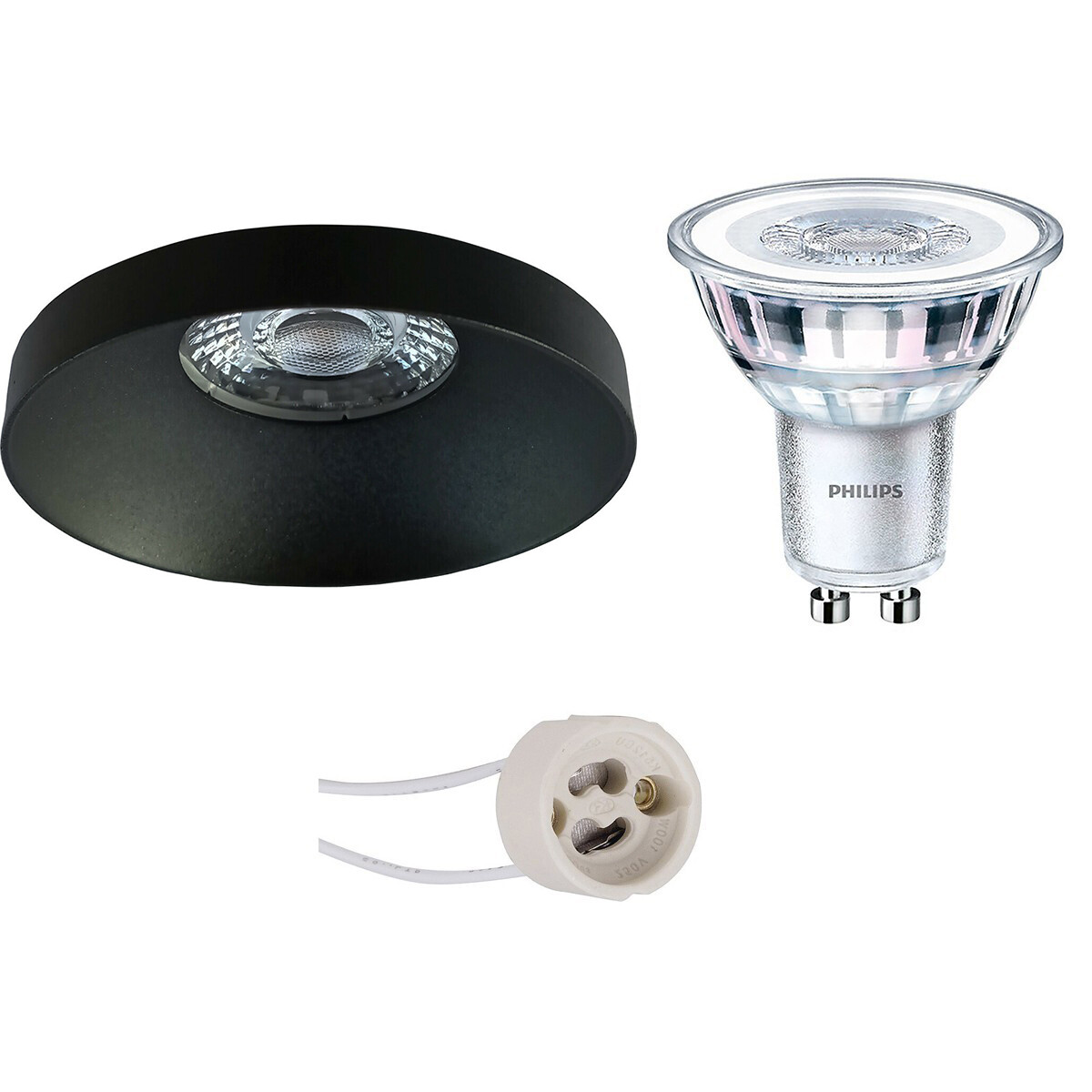 LED Spot Set - Pragmi Vrito Pro - GU10 Fitting - Inbouw Rond - Mat Zwart - Ø82mm - Philips - CorePro 827 36D - 3.5W - Warm Wit 2700K