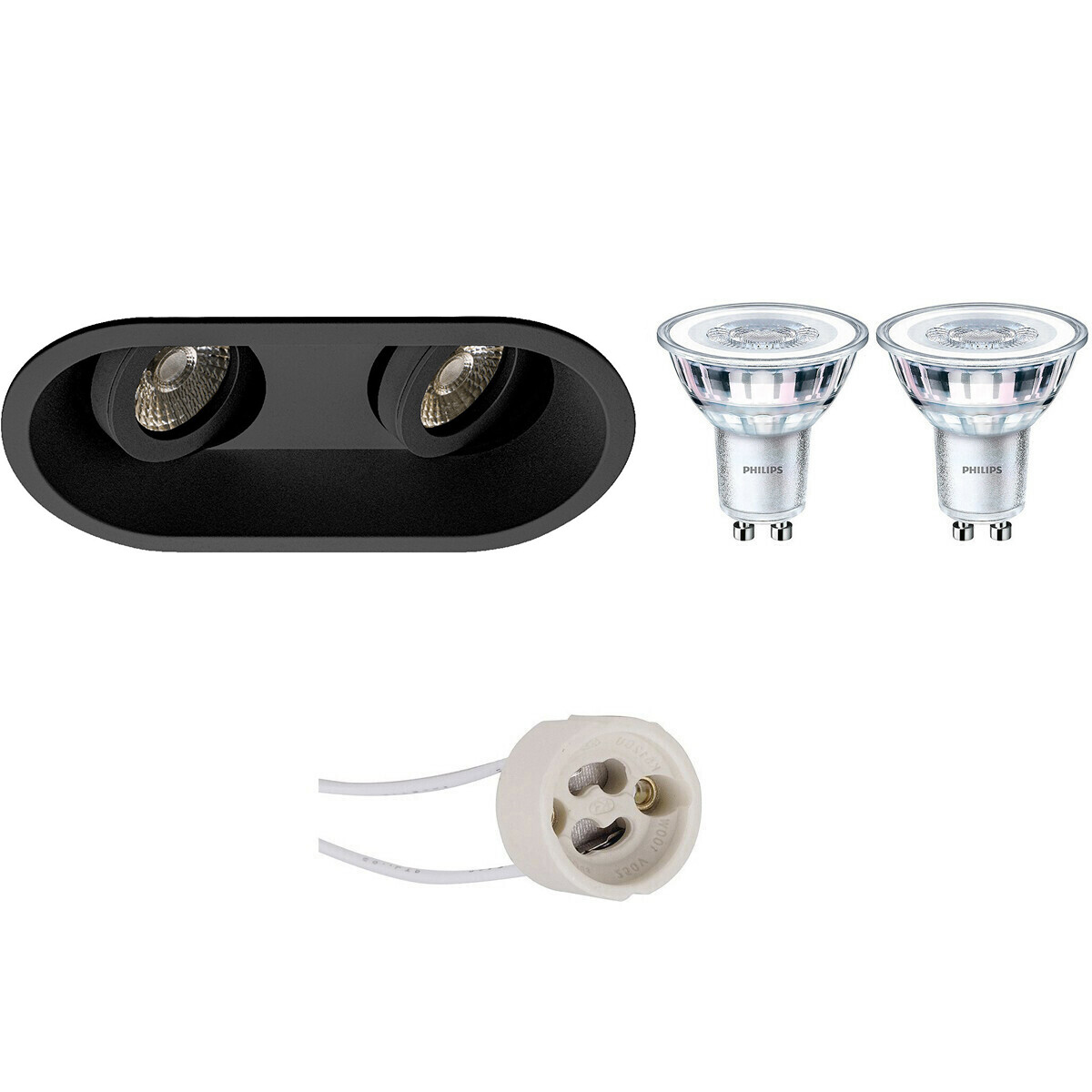 LED Spot Set - Pragmi Zano Pro - GU10 Fitting - Inbouw Ovaal Dubbel - Mat Zwart - Kantelbaar - 185x93mm - Philips - CorePro 827 36D - 4W - Warm Wit 2700K - Dimbaar