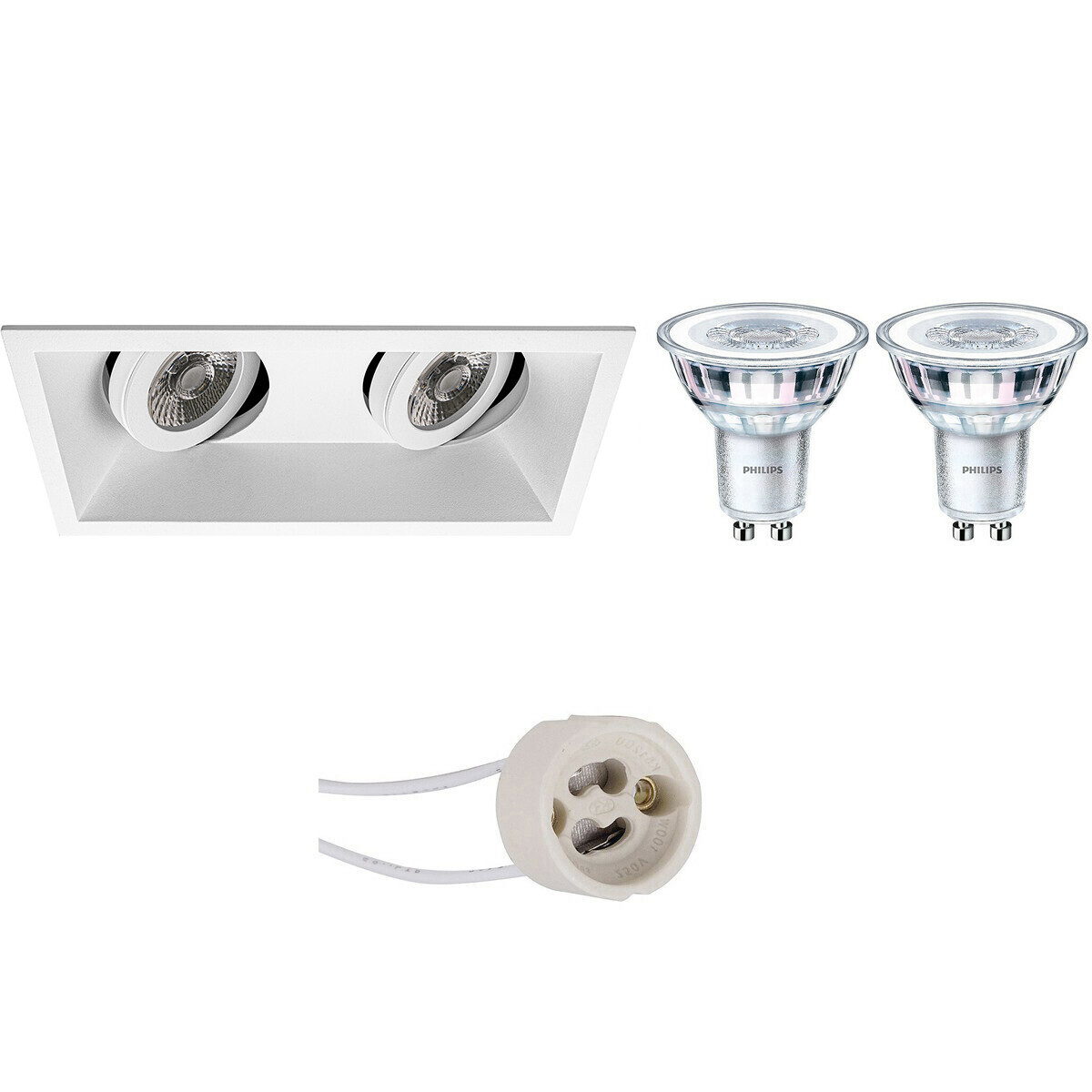 LED Spot Set - Pragmi Zano Pro - GU10 Fitting - Inbouw Rechthoek Dubbel - Mat Wit - Kantelbaar - 185x93mm - Philips - CorePro 840 36D - 5W - Natuurlijk Wit 4000K - Dimbaar