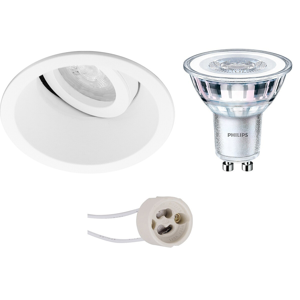 LED Spot Set - Pragmi Zano Pro - GU10 Fitting - Inbouw Rond - Mat Wit - Kantelbaar - Ø93mm - Philips - CorePro 827 36D - 3.5W - Warm Wit 2700K