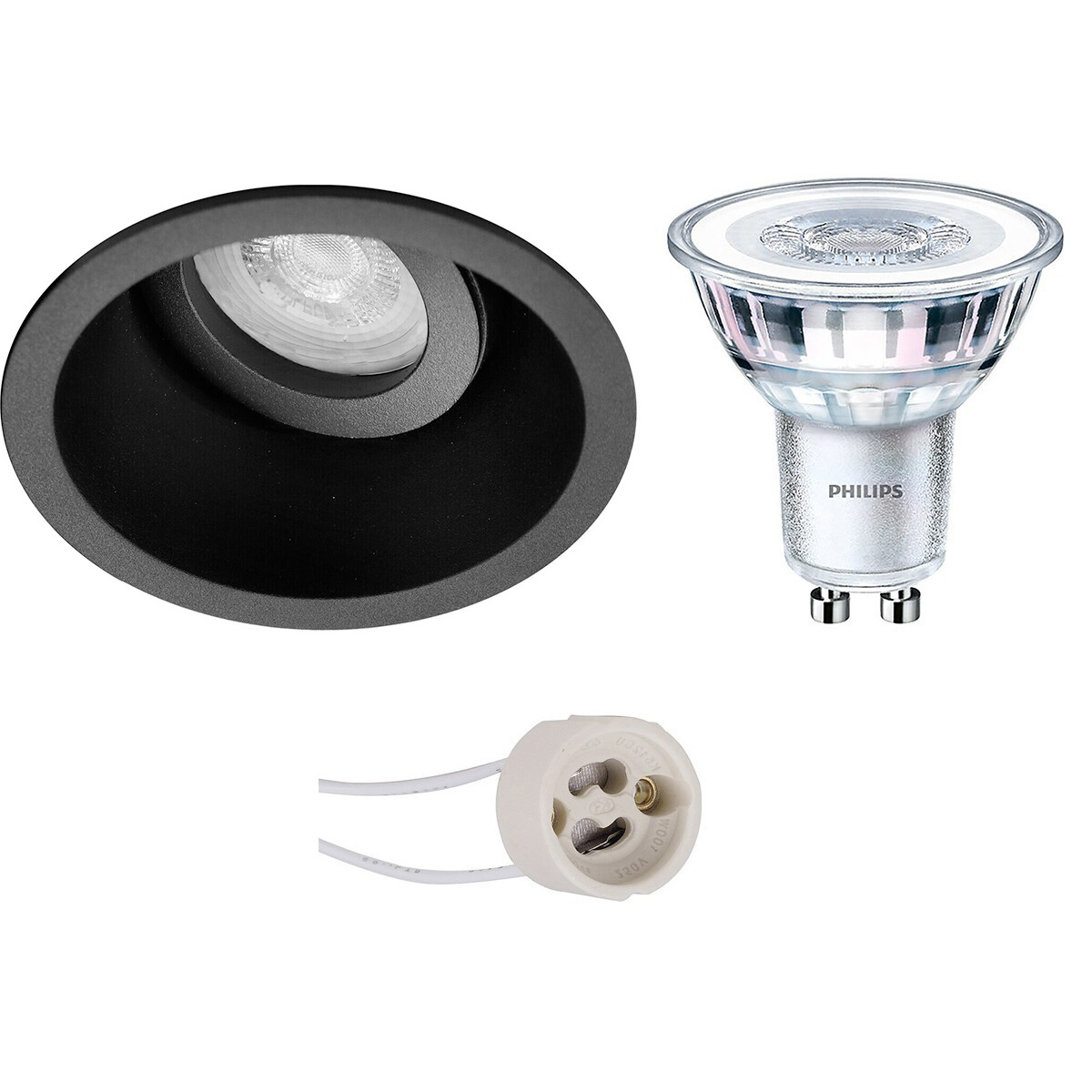 LED Spot Set - Pragmi Zano Pro - GU10 Fitting - Inbouw Rond - Mat Zwart - Kantelbaar - Ø93mm - Philips - CorePro 827 36D - 3.5W - Warm Wit 2700K