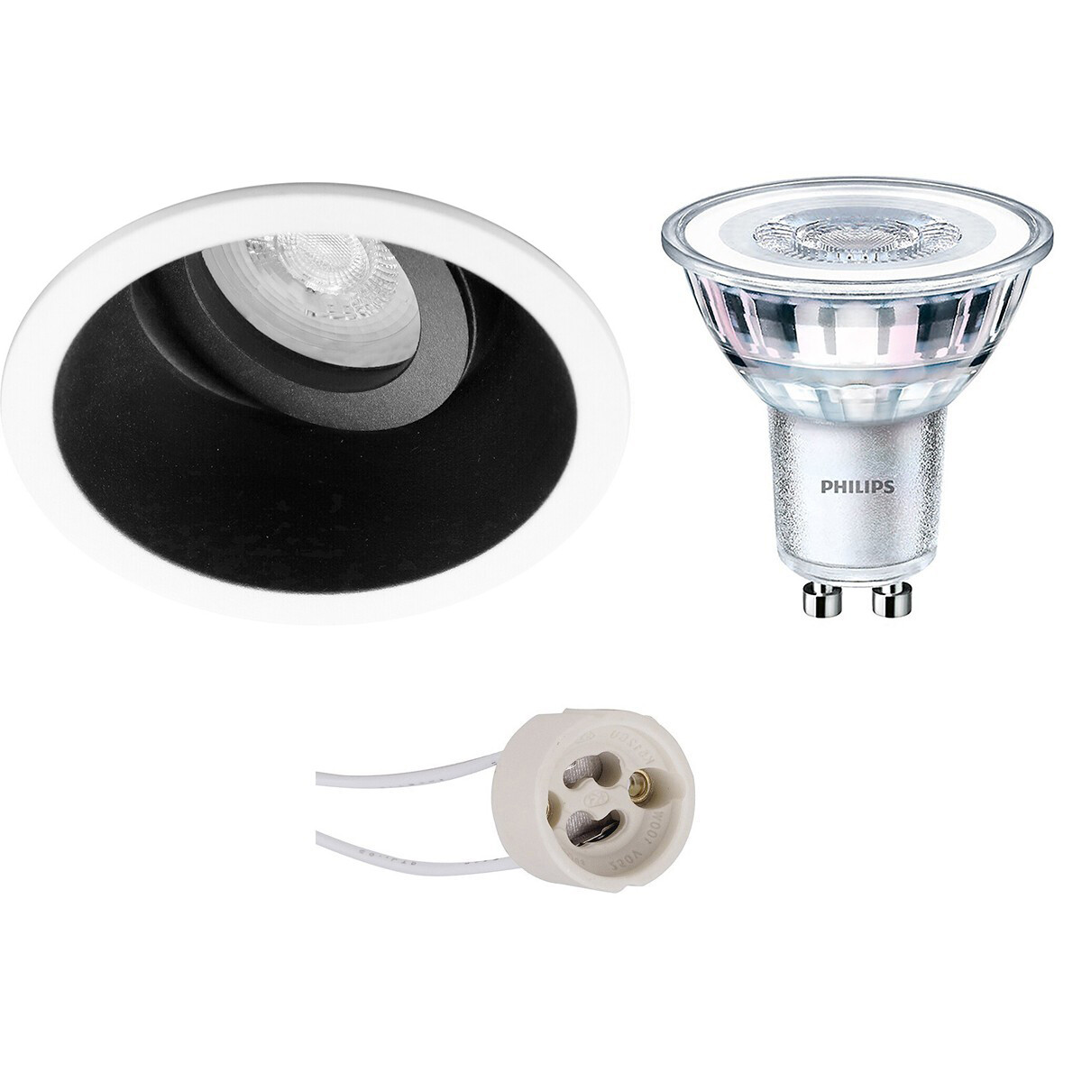 LED Spot Set - Pragmi Zano Pro - GU10 Fitting - Inbouw Rond - Mat Zwart/Wit - Kantelbaar - Ø93mm - Philips - CorePro 830 36D - 3.5W - Warm Wit 3000K