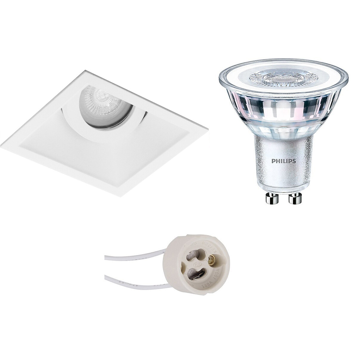 LED Spot Set - Pragmi Zano Pro - GU10 Fitting - Inbouw Vierkant - Mat Wit - Kantelbaar - 93mm - Philips - CorePro 827 36D - 3.5W - Warm Wit 2700K