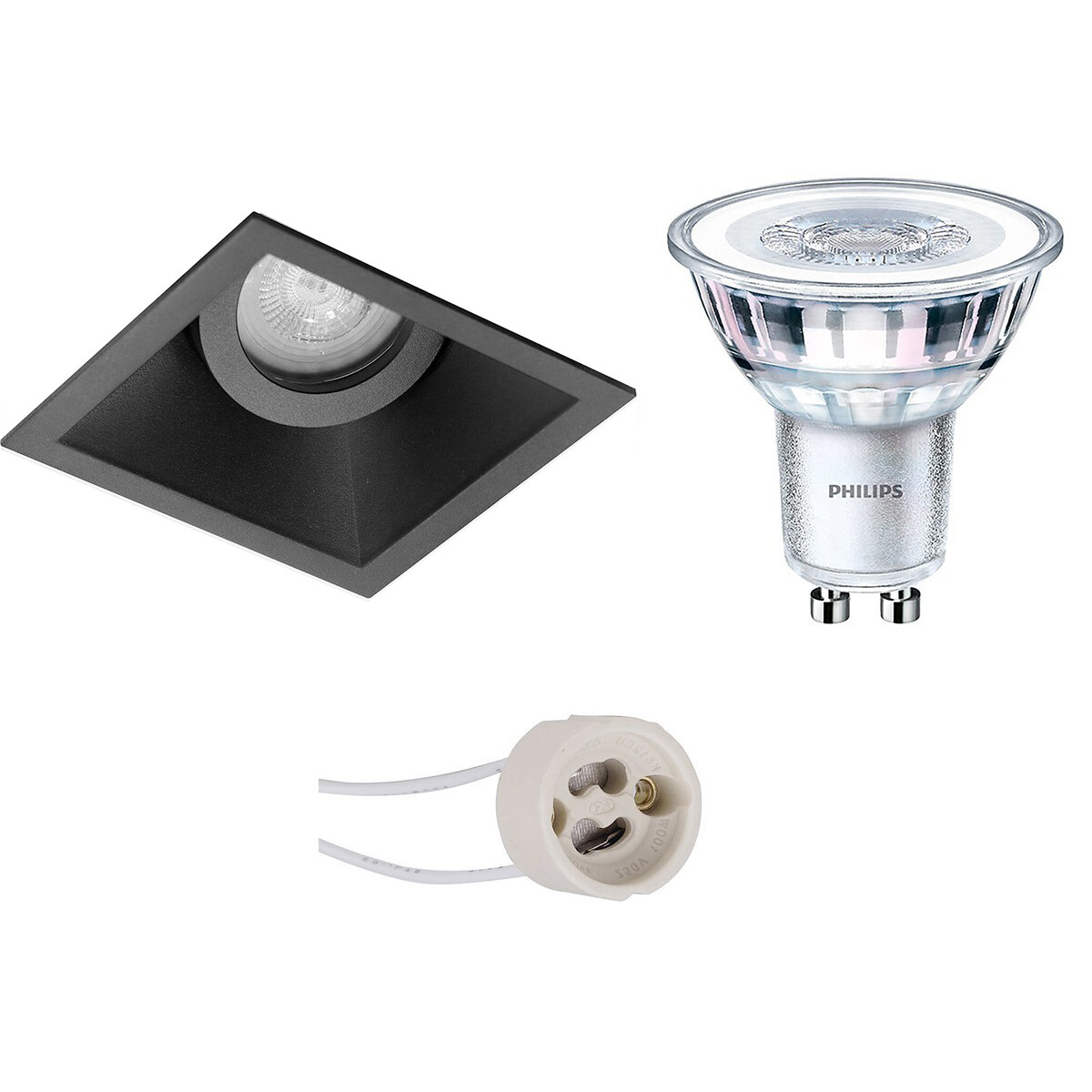 LED Spot Set - Pragmi Zano Pro - GU10 Fitting - Inbouw Vierkant - Mat Zwart - Kantelbaar - 93mm - Philips - CorePro 827 36D - 3.5W - Warm Wit 2700K