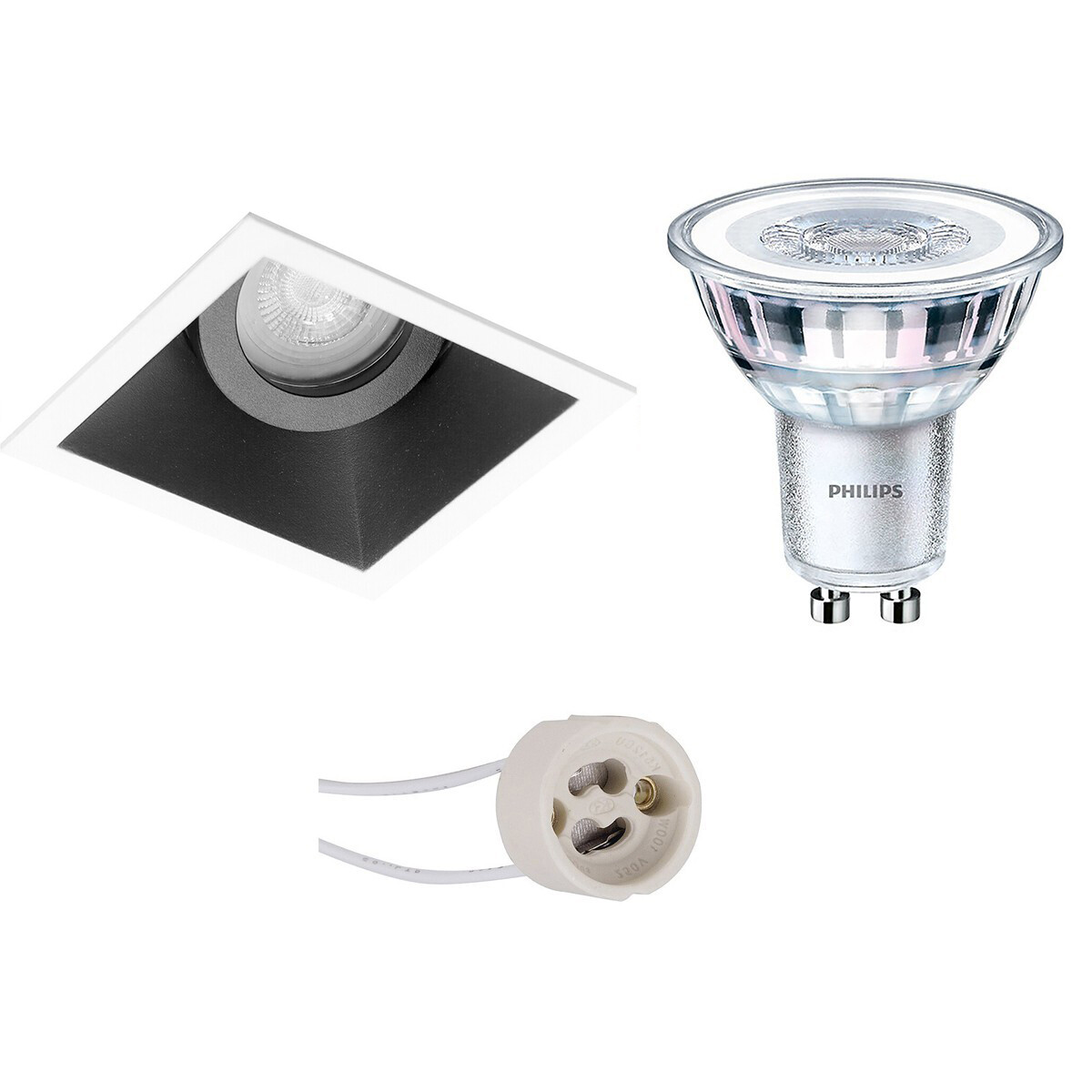 LED Spot Set - Pragmi Zano Pro - GU10 Fitting - Inbouw Vierkant - Mat Zwart/Wit - Kantelbaar - 93mm - Philips - CorePro 827 36D - 3.5W - Warm Wit 2700K