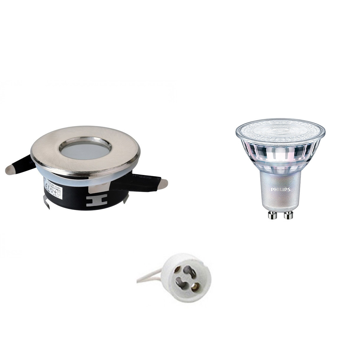 LED Spot Set - Aigi - GU10 Fitting - Waterdicht IP65 - Inbouw Rond - Mat Chroom - Ø82mm - Philips - MASTER 927 36D VLE - 3.7W - Warm Wit 2200K-2700K - DimTone Dimbaar