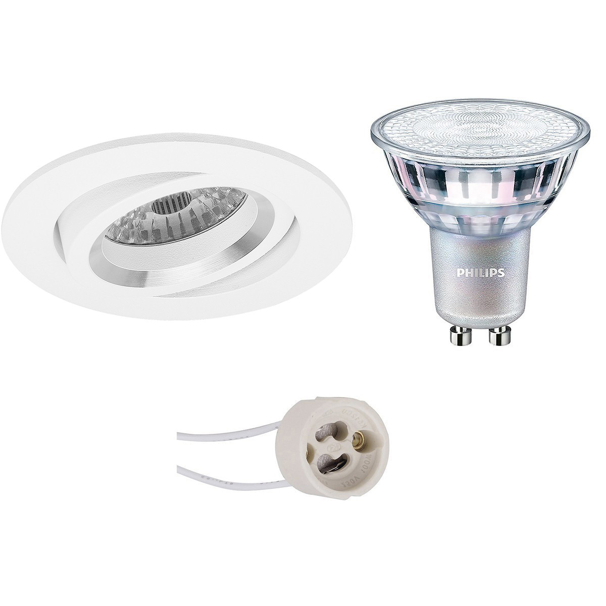 LED Spot Set - Pragmi Aerony Pro - GU10 Fitting - Inbouw Rond - Mat Wit - Kantelbaar - Ø82mm - Philips - MASTER 927 36D VLE - 3.7W - Warm Wit 2200K-2700K - DimTone Dimbaar