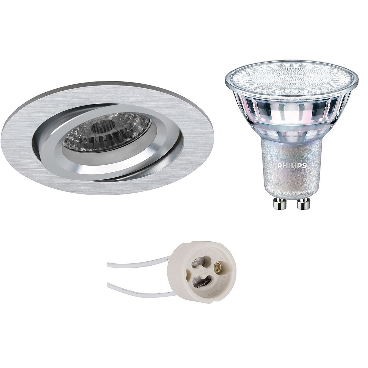 LED Spot Set - Pragmi Aerony Pro - GU10 Fitting - Inbouw Rond - Mat Zilver - Kantelbaar - Ø82mm - Philips - MASTER 927 36D VLE - 3.7W - Warm Wit 2200K-2700K - DimTone Dimbaar