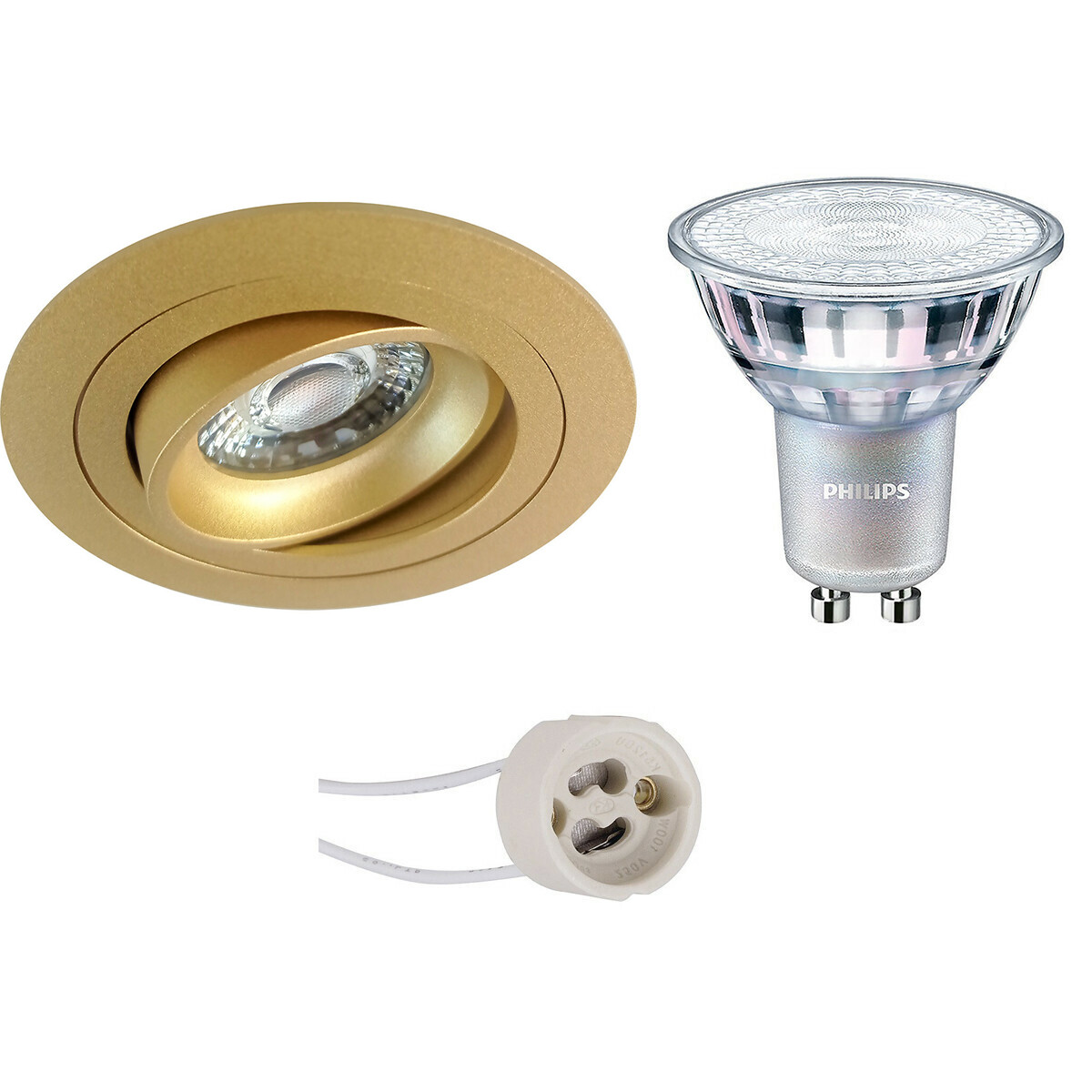 LED Spot Set - Pragmi Alpin Pro - GU10 Fitting - Inbouw Rond - Mat Goud - Kantelbaar - Ø92mm - Philips - MASTER 927 36D VLE - 3.7W - Warm Wit 2200K-2700K - DimTone Dimbaar