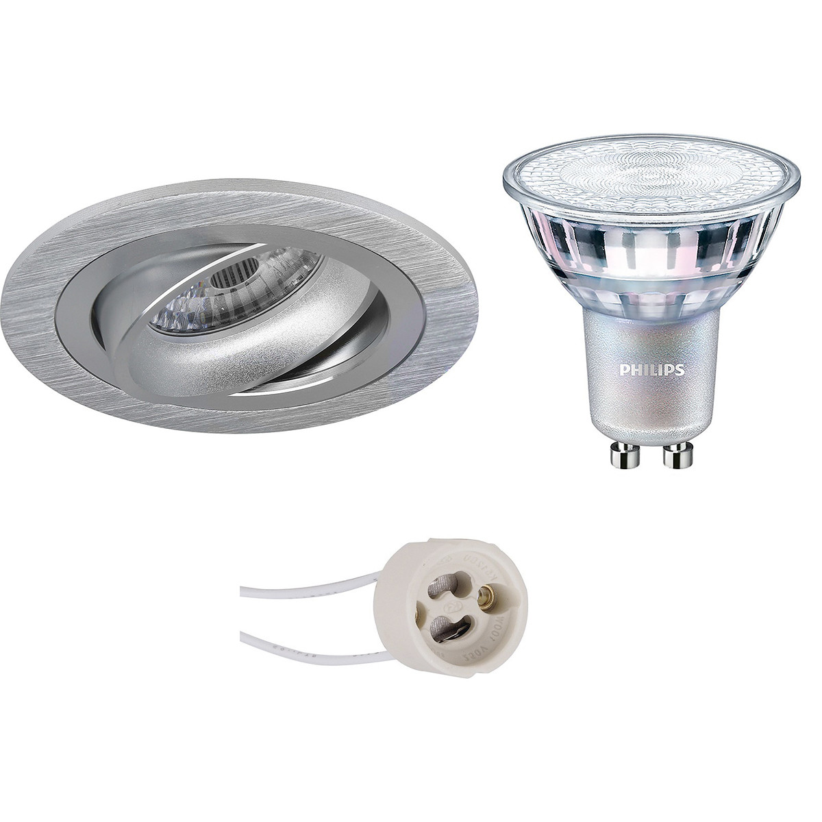 LED Spot Set - Pragmi Alpin Pro - GU10 Fitting - Inbouw Rond - Mat Zilver - Kantelbaar Ø92mm - Philips - MASTER 927 36D VLE - 3.7W - Warm Wit 2200K-2700K - DimTone Dimbaar