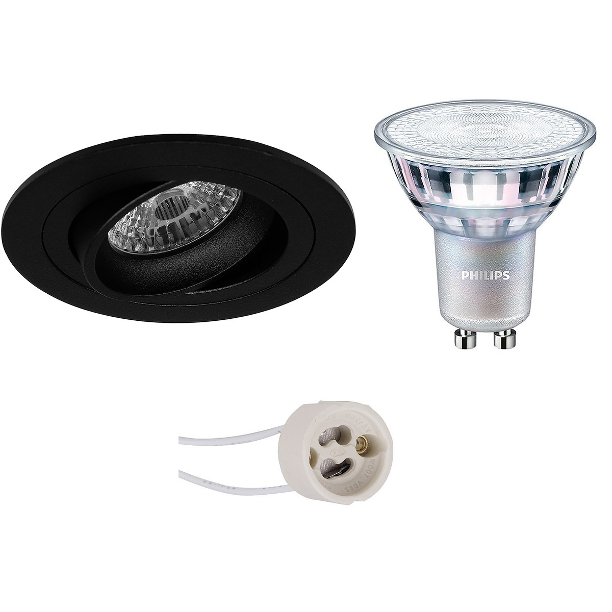 LED Spot Set - Pragmi Alpin Pro - GU10 Fitting - Inbouw Rond - Mat Zwart - Kantelbaar Ø92mm - Philips - MASTER 927 36D VLE - 3.7W - Warm Wit 2200K-2700K - DimTone Dimbaar