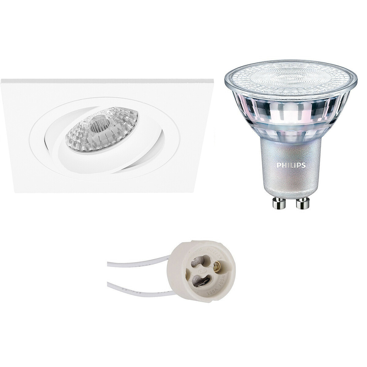 LED Spot Set - Pragmi Borny Pro - GU10 Fitting - Inbouw Vierkant - Mat Wit - Kantelbaar - 92mm - Philips - MASTER 927 36D VLE - 3.7W - Warm Wit 2200K-2700K - DimTone Dimbaar