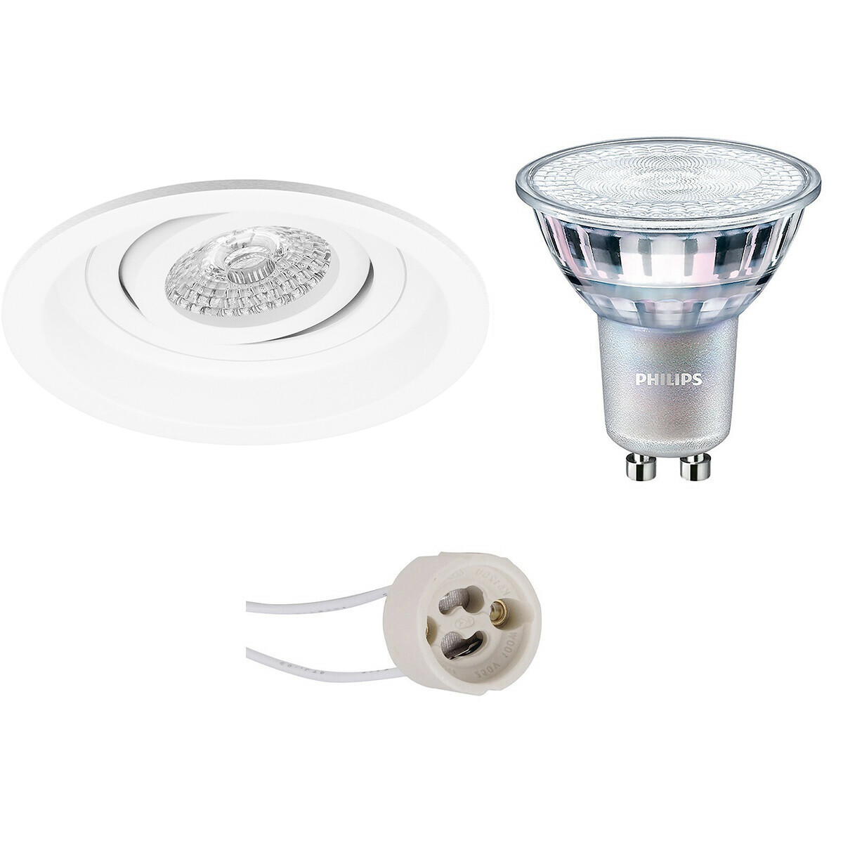 LED Spot Set - Pragmi Domy Pro - GU10 Fitting - Inbouw Rond - Mat Wit - Verdiept - Kantelbaar - Ø105mm - Philips - MASTER 927 36D VLE - 3.7W - Warm Wit 2200K-2700K - DimTone Dimbaar