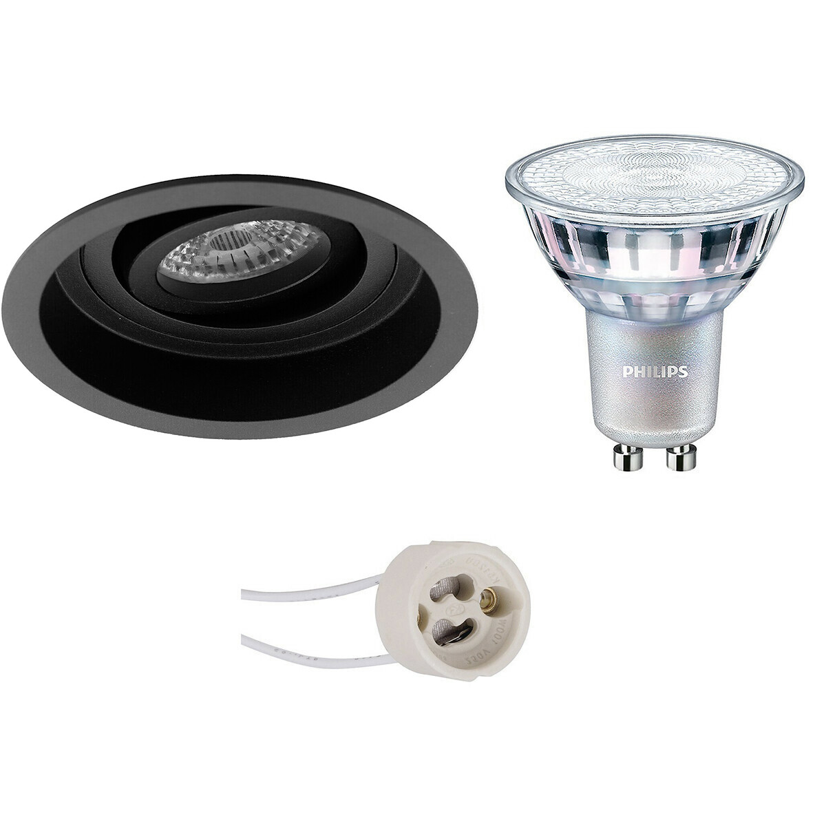 LED Spot Set - Pragmi Domy Pro - GU10 Fitting - Inbouw Rond - Mat Zwart - Verdiept - Kantelbaar - Ø105mm - Philips - MASTER 927 36D VLE - 3.7W - Warm Wit 2200K-2700K - DimTone Dimbaar