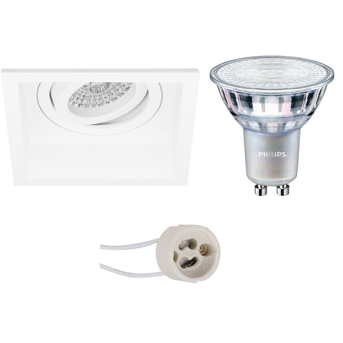 LED Spot Set - Pragmi Domy Pro - GU10 Fitting - Inbouw Vierkant - Mat Wit - Verdiept - Kantelbaar - 105mm - Philips - MASTER 927 36D VLE - 3.7W - Warm Wit 2200K-2700K - DimTone Dimbaar