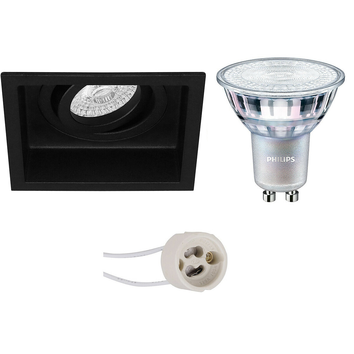 LED Spot Set - Pragmi Domy Pro - GU10 Fitting - Inbouw Vierkant - Mat Zwart - Verdiept - Kantelbaar - 105mm - Philips - MASTER 927 36D VLE - 4.9W - Warm Wit 2200K-2700K - DimTone Dimbaar