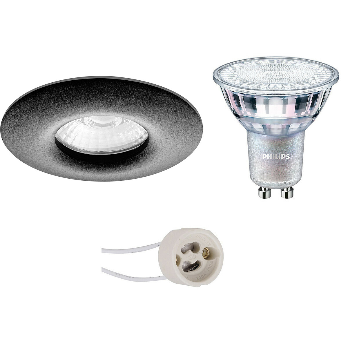 LED Spot Set - Pragmi Luno Pro - Waterdicht IP65 - GU10 Fitting - Inbouw Rond - Mat Zwart - Ø82mm - Philips - MASTER 927 36D VLE - 4.9W - Warm Wit 2200K-2700K - DimTone Dimbaar