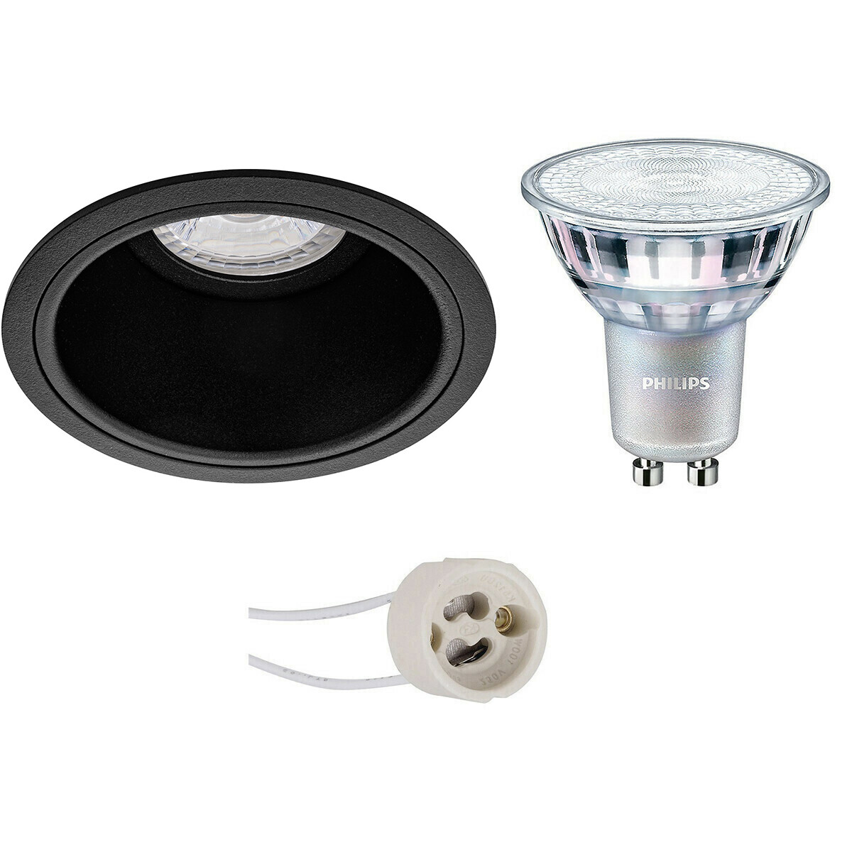 LED Spot Set - Pragmi Minko Pro - GU10 Fitting - Inbouw Rond - Mat Zwart - Verdiept - Ø90mm - Philips - MASTER 927 36D VLE - 3.7W - Warm Wit 2200K-2700K - DimTone Dimbaar