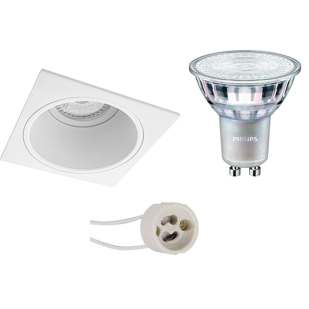 LED Spot Set - Pragmi Minko Pro - GU10 Fitting - Inbouw Vierkant - Mat Wit - Verdiept - 90mm - Philips - MASTER 927 36D VLE - 4.9W - Warm Wit 2200K-2700K - DimTone Dimbaar