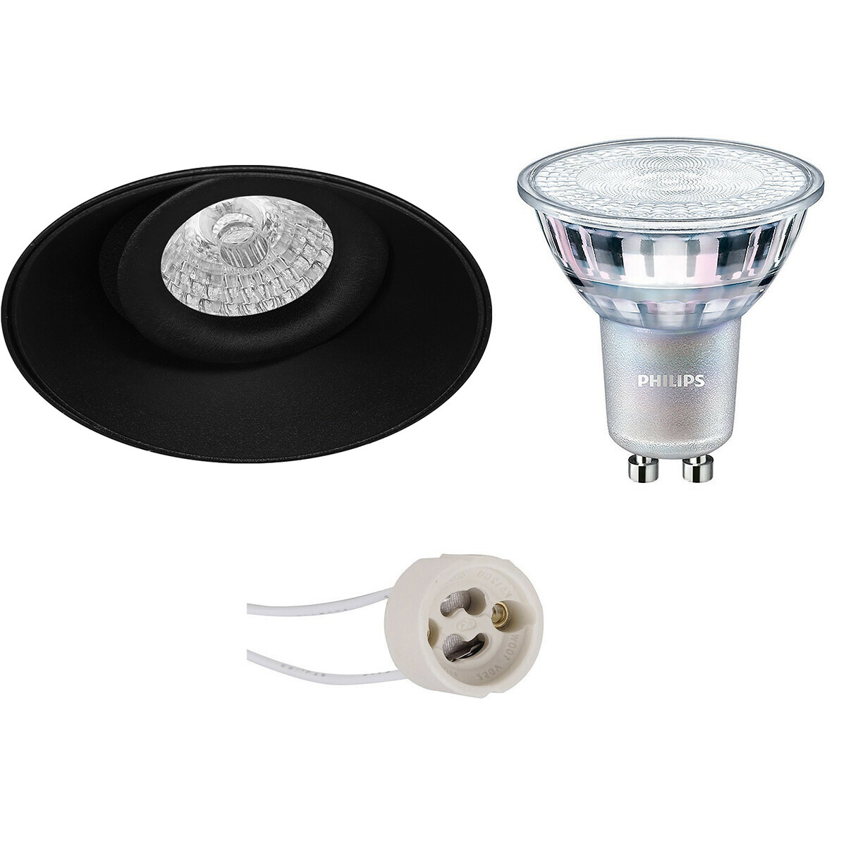 LED Spot Set - Pragmi Nivas Pro - GU10 Fitting - Inbouw Rond - Mat Zwart - Trimless - Kantelbaar - Ø150mm - Philips - MASTER 927 36D VLE - 4.9W - Warm Wit 2200K-2700K - DimTone Dimbaar